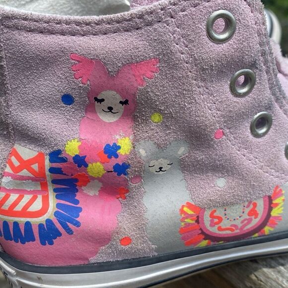Converse Girls CTAS High GS Playful Llama Pink Suede Sneakers Size 5.5 - Picture 12 of 12